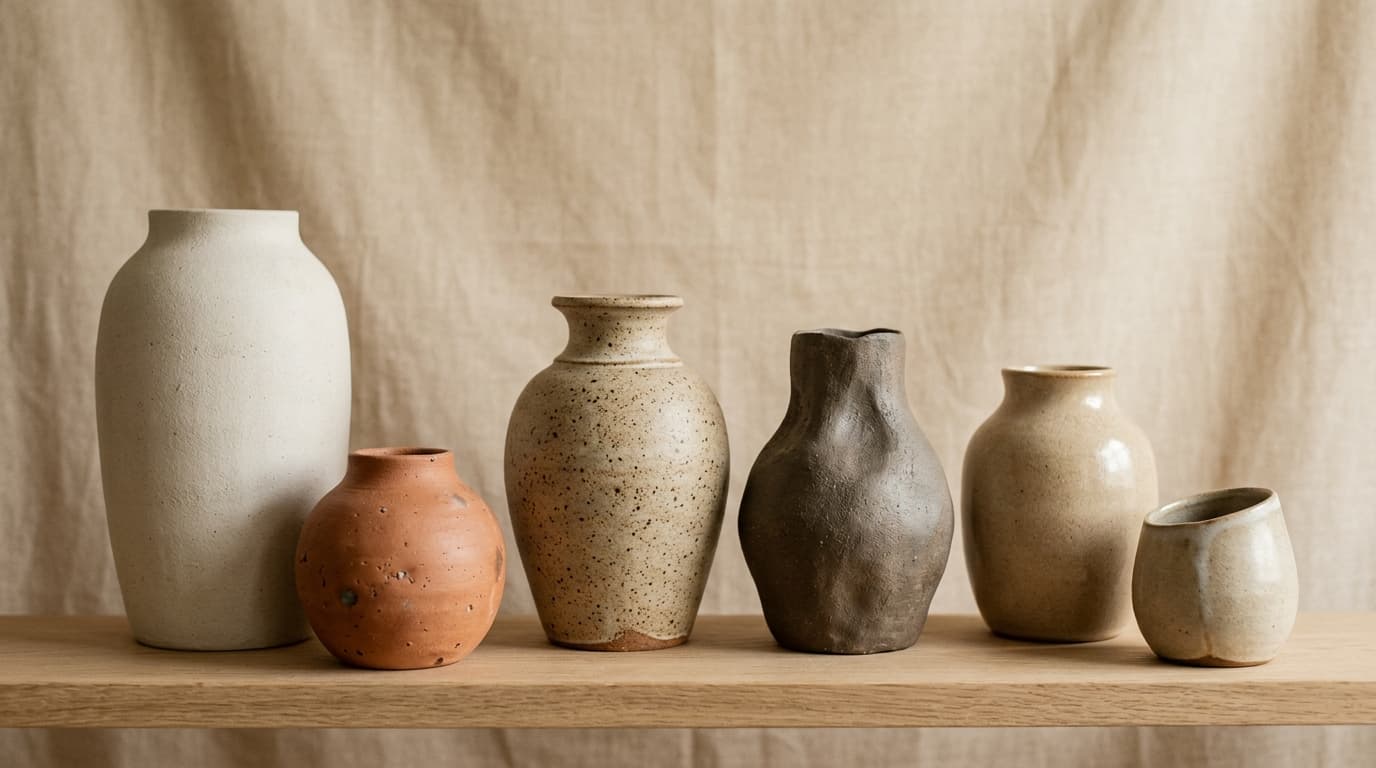 Artisanal ceramic vases and pottery background